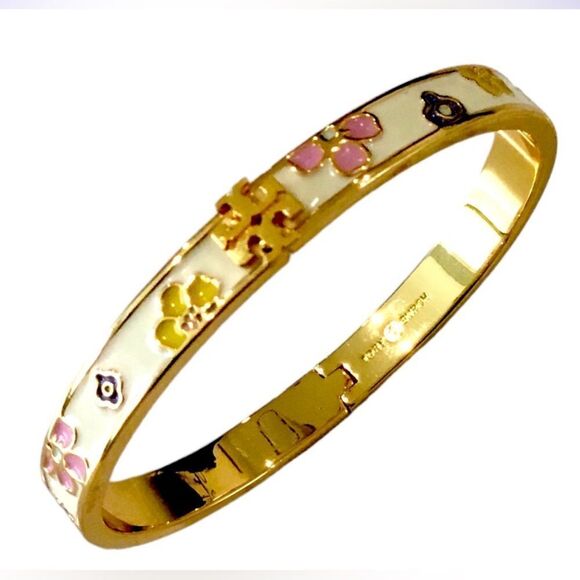 TORY BURCH MULTICOLORED FLOWERS LACQUERED BRACELET - Picture 3 of 4